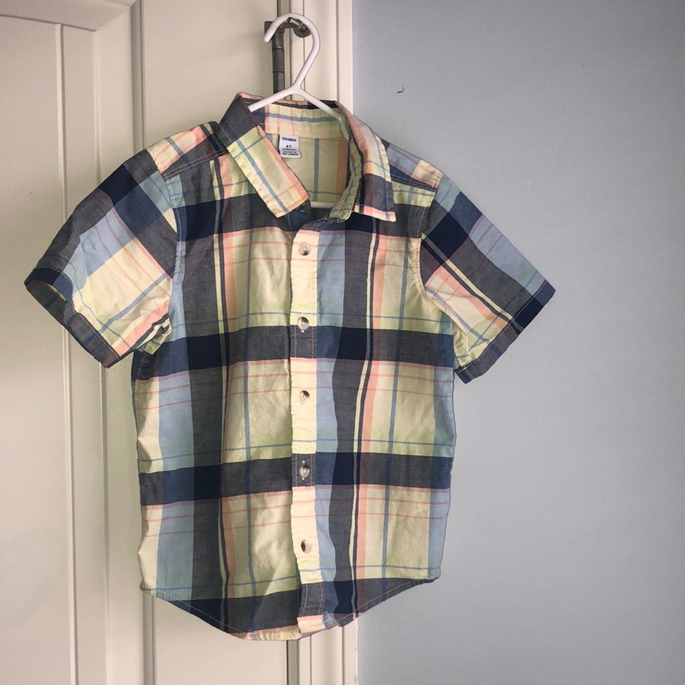 🌟 3 for $15 |Old Navy Boys Short Sleeve Plaid Button Down